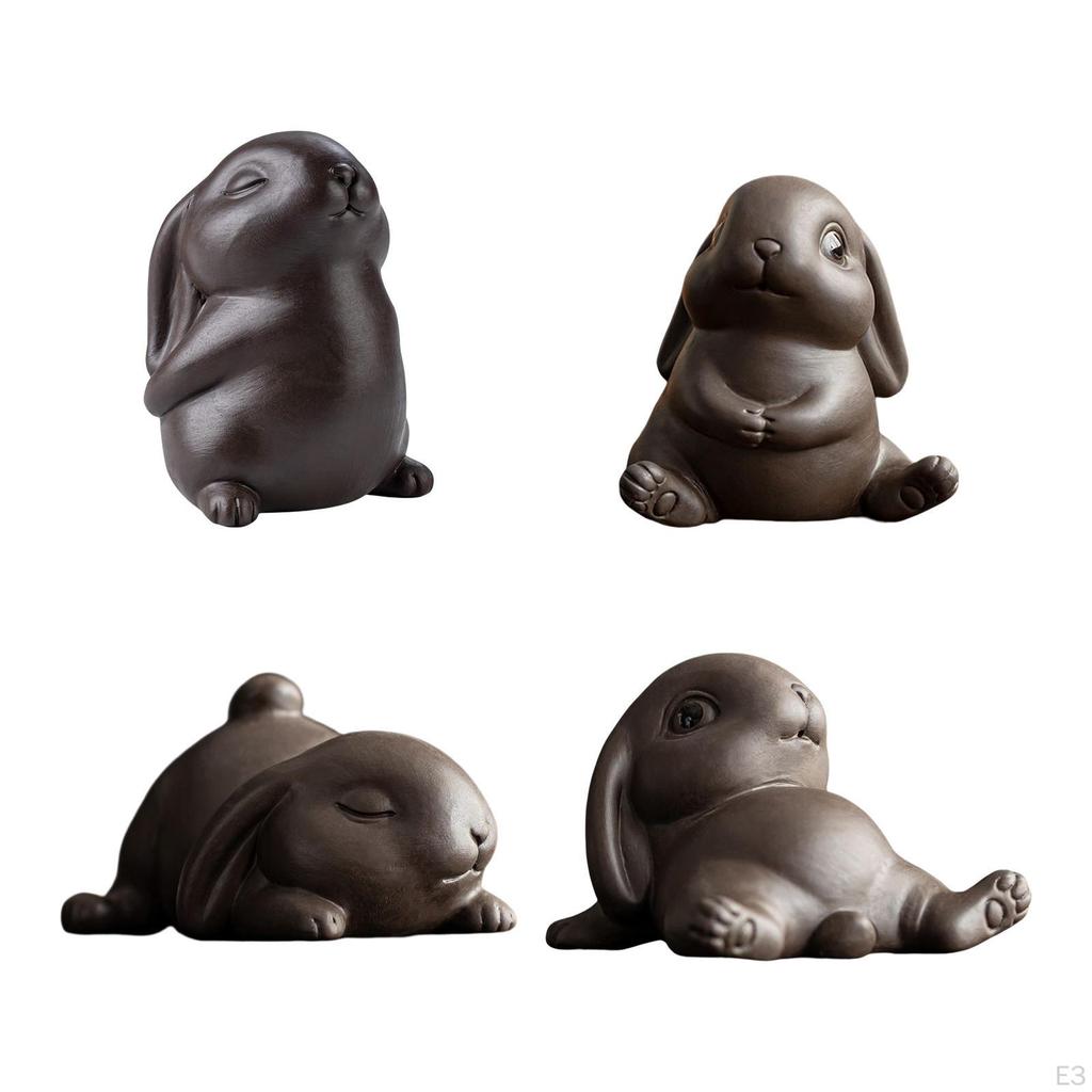 Figurine Bunny Statue Animal Sculpture Collectibles Tea Table Decor Ornament for Office Bedroom Home