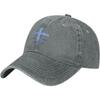 Christian Cross Nail Design Baseball Cap Washed Denim Adjustable Low Profile Sun Hat for Unisex