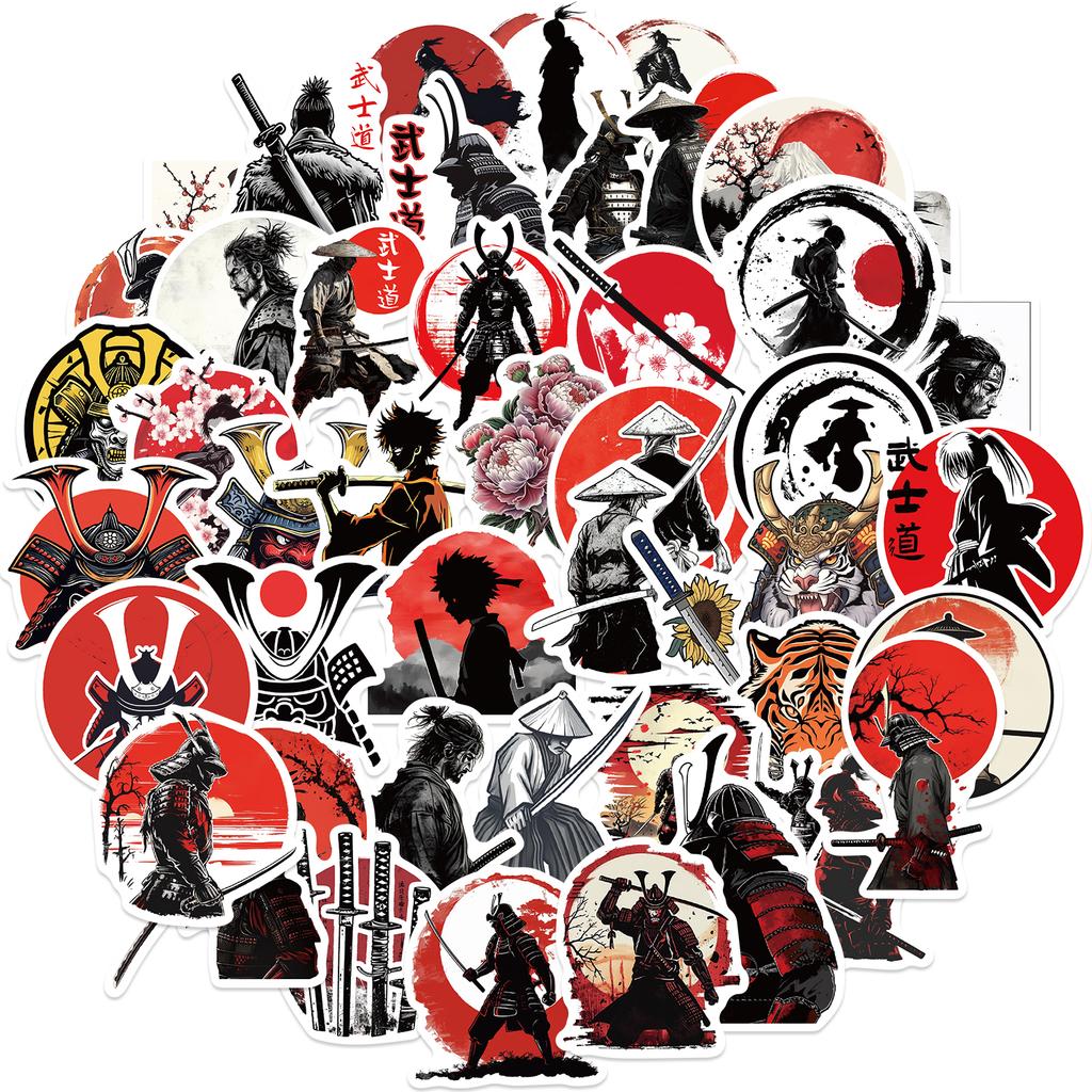 50Pcs Japanese Samurai Bushido Stickers Waterproof DIY Cool Gift DIY Stickers for Guitar Helmet Phone Laptop Stickers