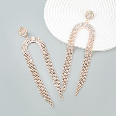 Nouvelle chaîne à griffes en alliage de diamant, boucles d'oreilles longues à pampilles arquées pour femmes, boucles d'oreilles exagérées européennes et américaines à la mode