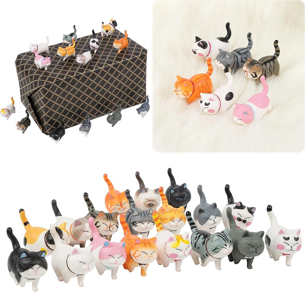 Set of Miniature Cat Cute Cat Figurines with Turning Perfect for Tabletop Office Car or As a Gift 18-Piece Figurines, Heads, Decor, Supplies,