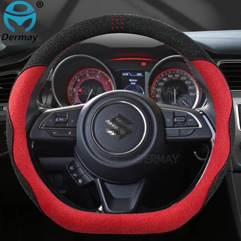 For Suzuki Swift 2017 2018    DERMAY Suede Leather Car Steering Wheel Cover Non-slip Auto Accessories Interior