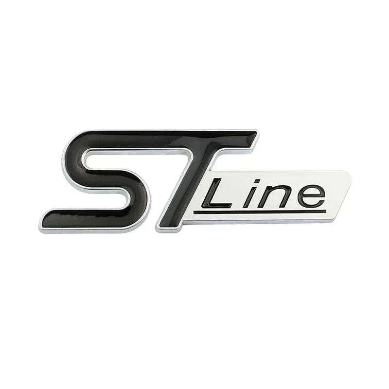 BKS1 Metal ST LINE Logo Front Grill Emblem Badge Car Rear Trunk Sticker Decals for Focus Kuga Fiesta Mondeo ESCAPE Ecoboost