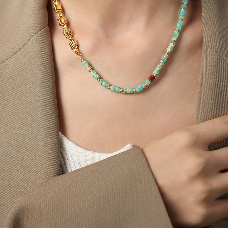 

Легкое роскошное персонализированное ожерелье из натурального камня с бусинами ручной работы из медного материала, браслет для милой девушки с темпераментом, ювелирные изделия