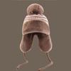 Winter Plush Thickened Wool Ball Knitted Plush Lei Feng Hat for Women's Ear Protection Hat Stripes Retro Big Head Cycling Hat