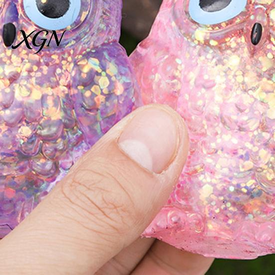 Slow Rebound Owl Toy Glitter Squeeze Stress Relief Clear Bird Sensory TPR Anxiety Relieving Ball Animal Shape Relaxation Tool