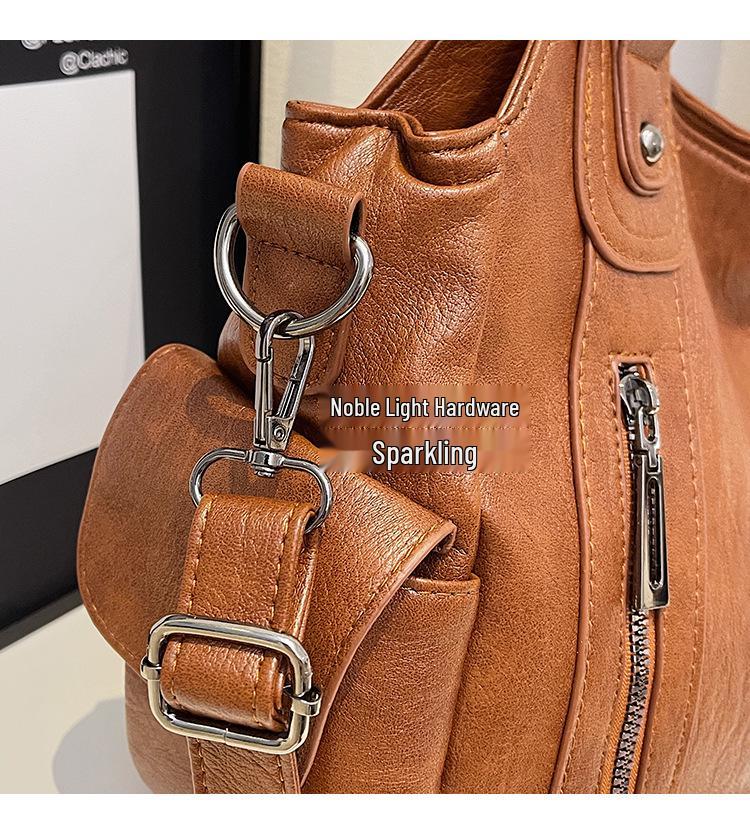 Women's High-End Versatile Korean Tote Bag - Brown Solid Color, Large Capacity, Single Shoulder Fashion Style