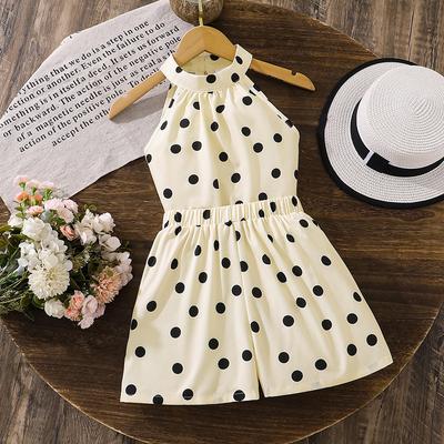 Modisches Outfit für Mädchen - Sommer Kinder Freizeit Gepunktetes ärmelloses Top und Shorts Set