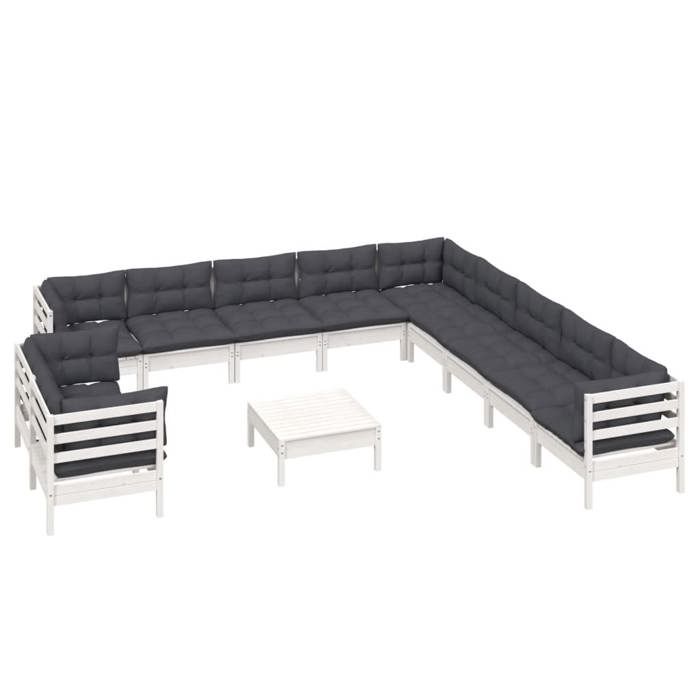 VidaXL Bois de Pin Massif Salon de Jardin 12 pcs avec Coussins Mobilier de Patio Meubles d'Extérieur Mobilier de Jardin 3096930