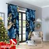 Set Of 2 Flat Printing Curtain Tropical Leaf Blue Gold Digital Printed Polyester Drapes Festive Holiday Perfect Room Bedroom Ideal For