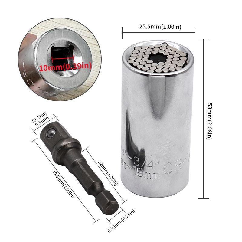 Universal 7-19mm Ratchet Socket with 3/8" Steel Extension Rod, 2-Piece Set