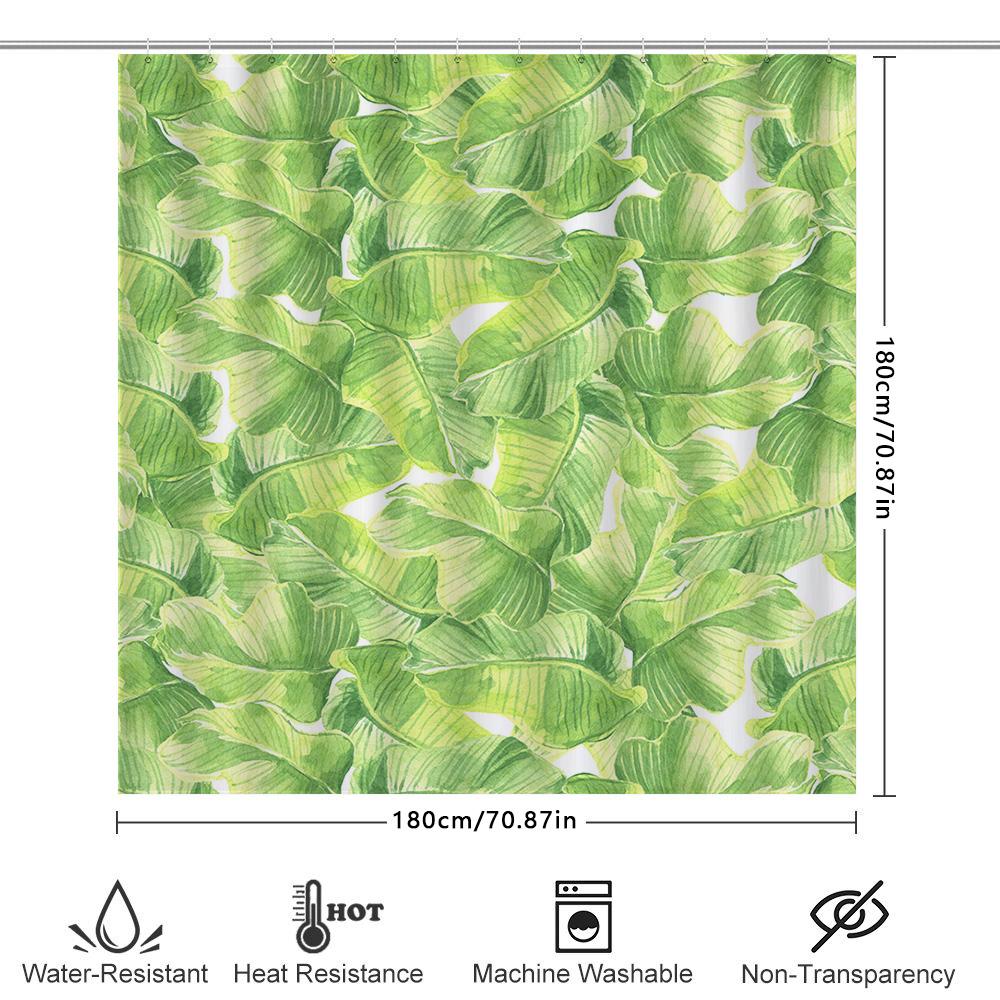 Green Leaf Print Shower Curtain Waterproof Fabric Bathroom Decor 3D Banana Leaves Design For Home Decoration Size:59X70 Inches (