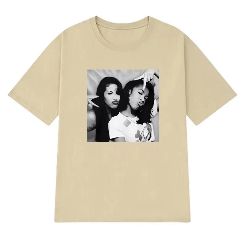 Fashion Aaliyah N Selena Graphic Tee Cotton Unisexs Unisexs Tshirt Y2k Streetwear