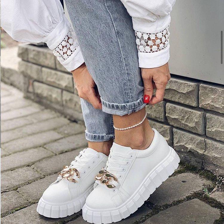 Round Toe Thick Sole Women's Chain Casual Shoes