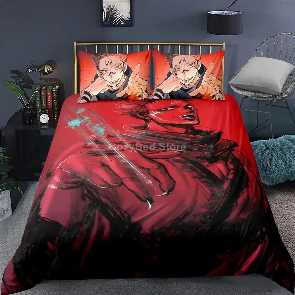 Jujutsu Kaisen Bedding Set Japan Famous Anime Printed Bed Set With Pillowcase Bed Duvet Cover Soft Single Double Queen King Size