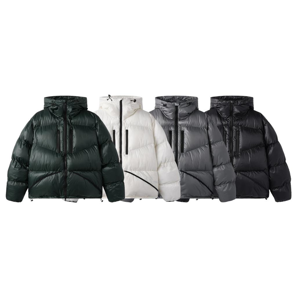Apostrophe Comma Glossy Center Pocket Hooded Padded Jacket_Dark Green
