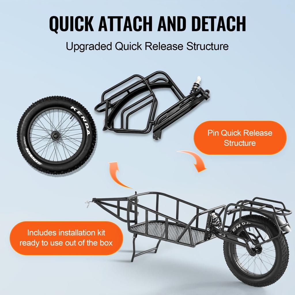 Fahrrad-Lastenanhänger, 31,8 kg Ladekapazität, Robuster Fahrrad-Wagen, Kompakte Lagerung & Schnellspann-Struktur mit Universal-Kupplung, 20-Zoll-Räder,