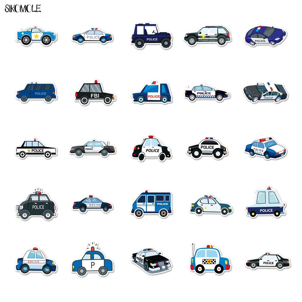10 30 50pcs Cute Police Car Stickers Cool DIY Children Toys Laptop Suitcase Skateboard Guitar Cartoon Graffiti Sticker Kid Gift