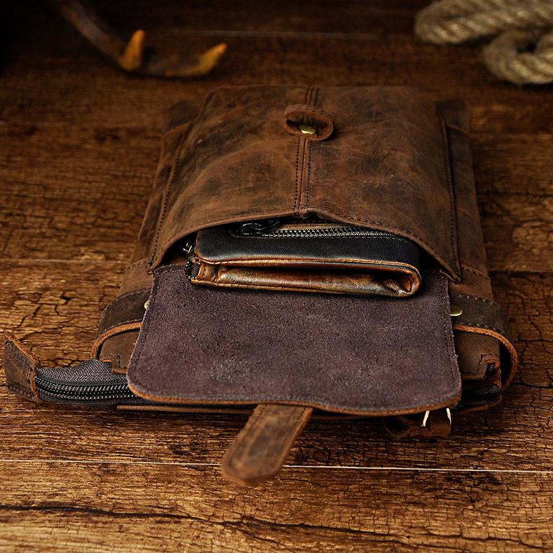 Mens Leather Designe Multifunction Genuine Casual Crossbody Shoulder Messenger Bag Fashion Waist Belt Pack Bag
