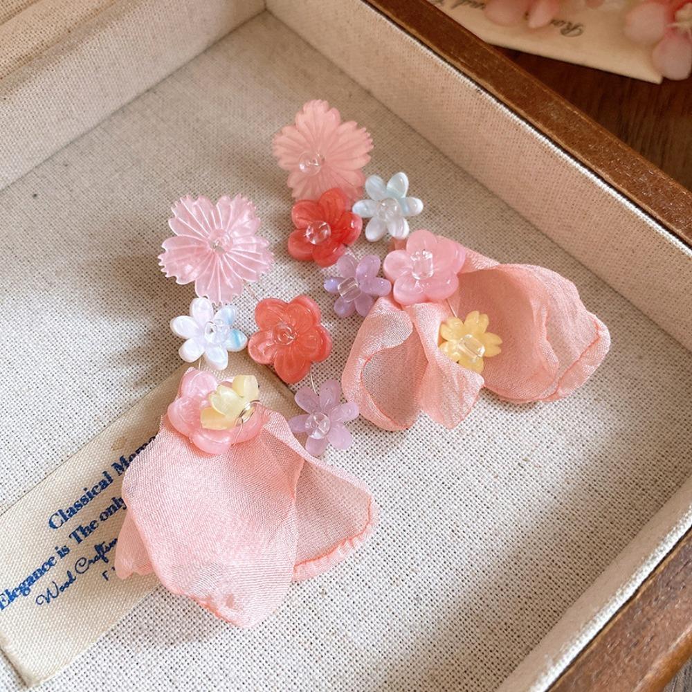1pair Resin Fabric Fabric Flower Earring Pink Blue White Ear Accessories Vacation Beach Daily