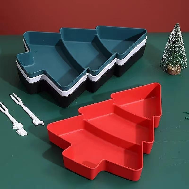 Christmas Tree Dinner Plate Creative Tree Shaped Candy Plate Christmas Food Grade Plastic Fruit Platter Christmas Accessories