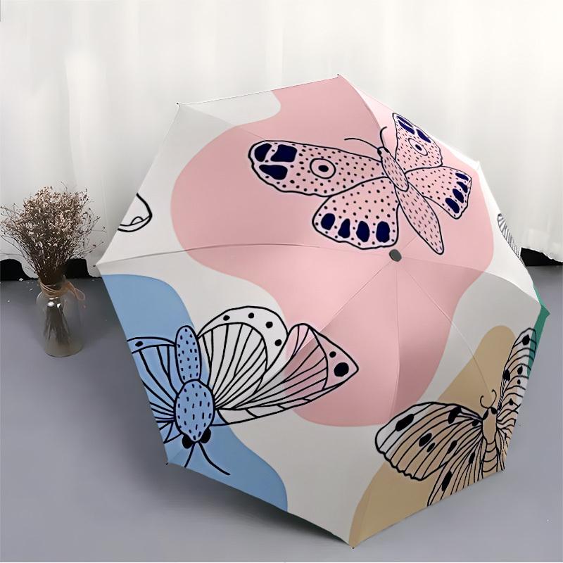 1pc Butterfly Pattern Automatic Open/close Folding Umbrella, Compact Portable Travel Umbrella, Durable Construction Yy251230152