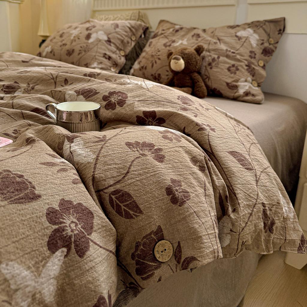 Ins Princess Bedding Set Simple Floral Duvet Cover Pillowcases Flat Sheet Single Twin Double Queen Size Home Decor Bed Linen Set