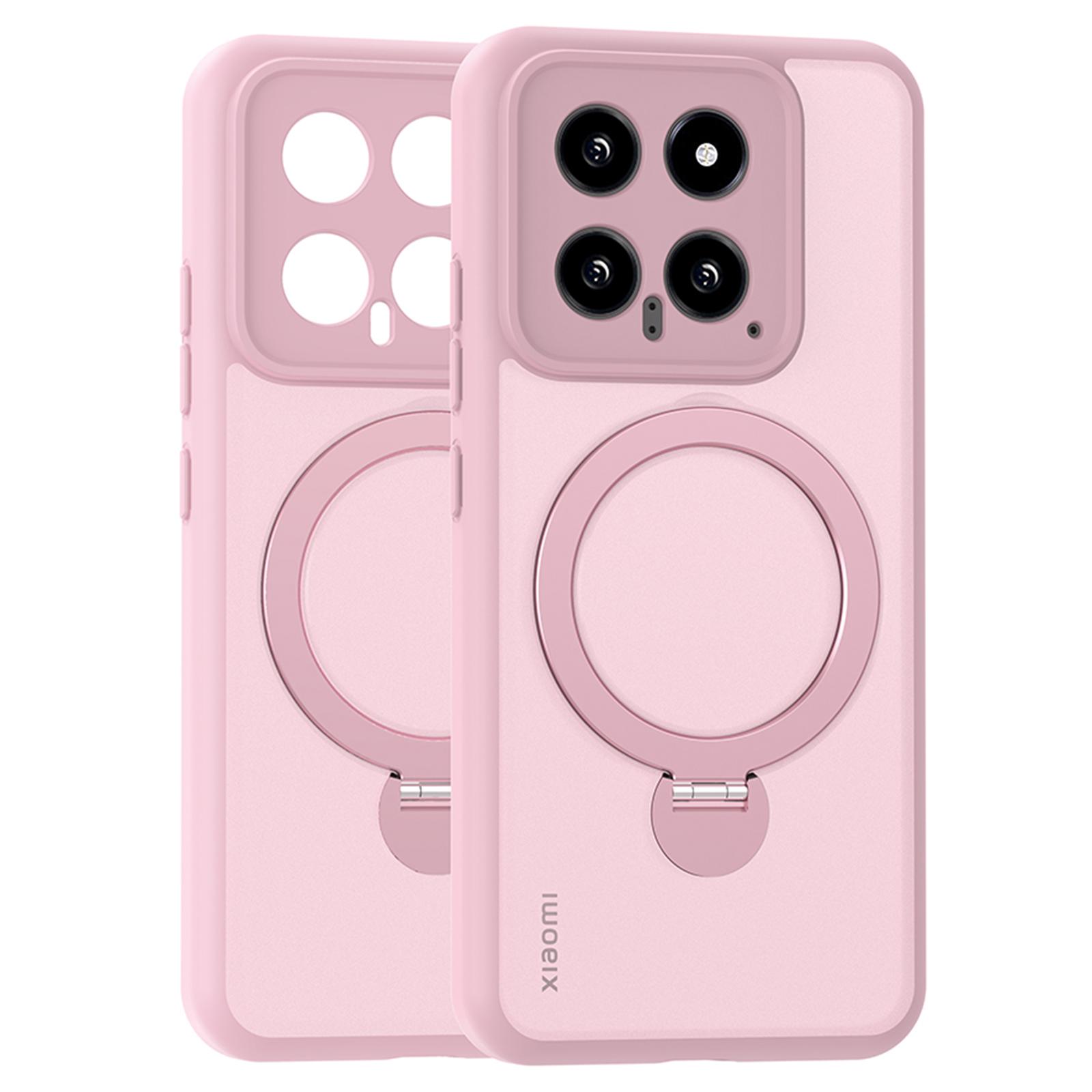 

For Xiaomi 14 Pro Magnetic Case PC+TPU Phone Cover Ring Holder Kickstand Pink