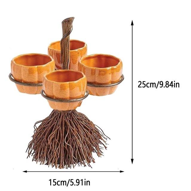 Halloween Broom Pumpkin Cup Separator Ornament Ornament Resin Pumpkin Cup Broom Tray