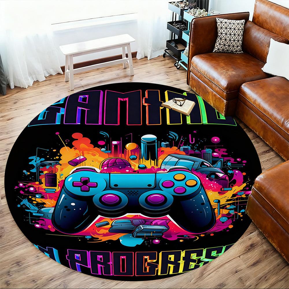 1 Stück Gaming-Fortschritt Runde Stuhlmatte Teppich - Rutschfest, Bodenschutzmatte für Büro, Schlafzimmer und Innenbereich - Geschenk D1127220