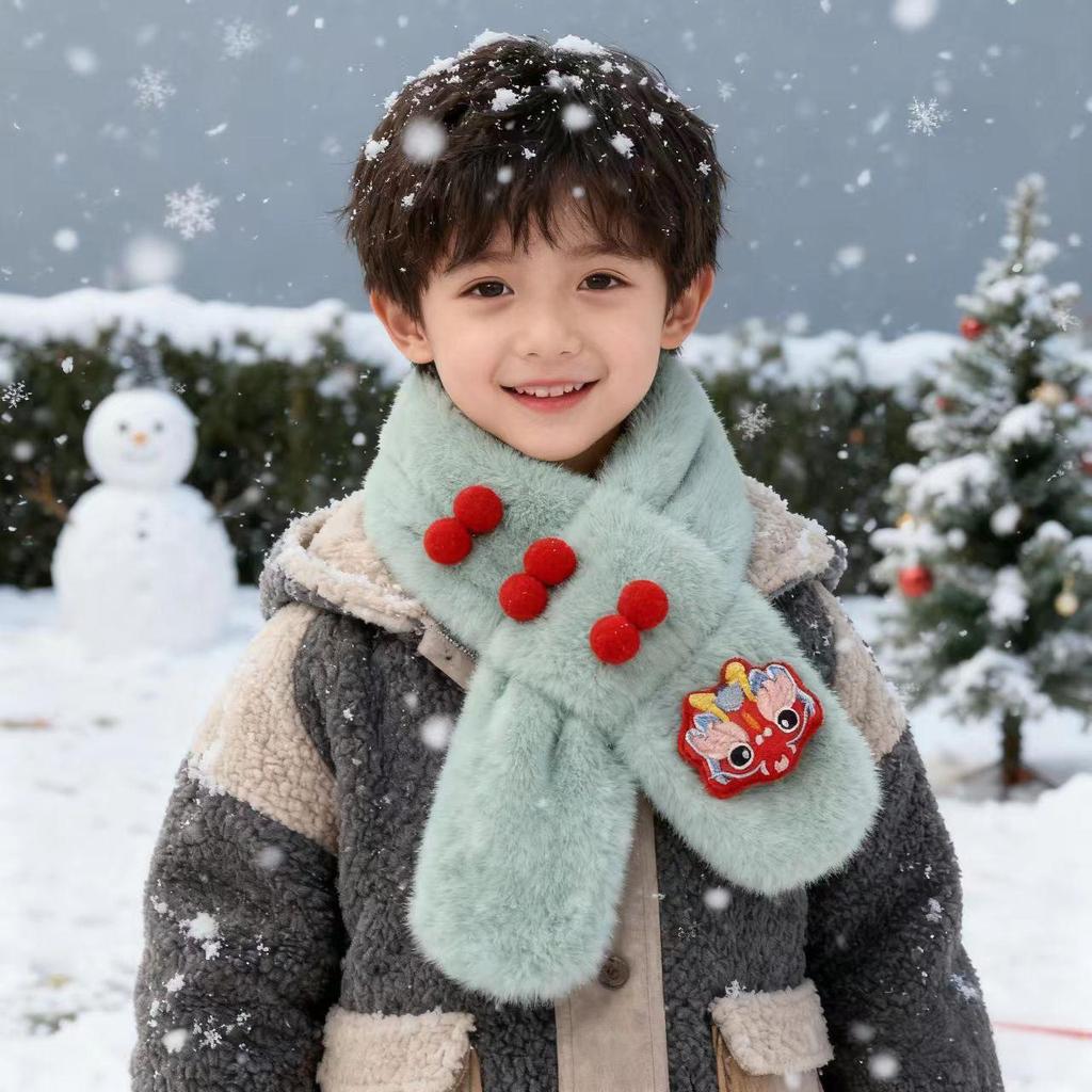 New Year Faux Rabbit Fur Children's Neck Gaiter - Thick, Warm, Cute, Unisex Scarf for Autumn and Winter