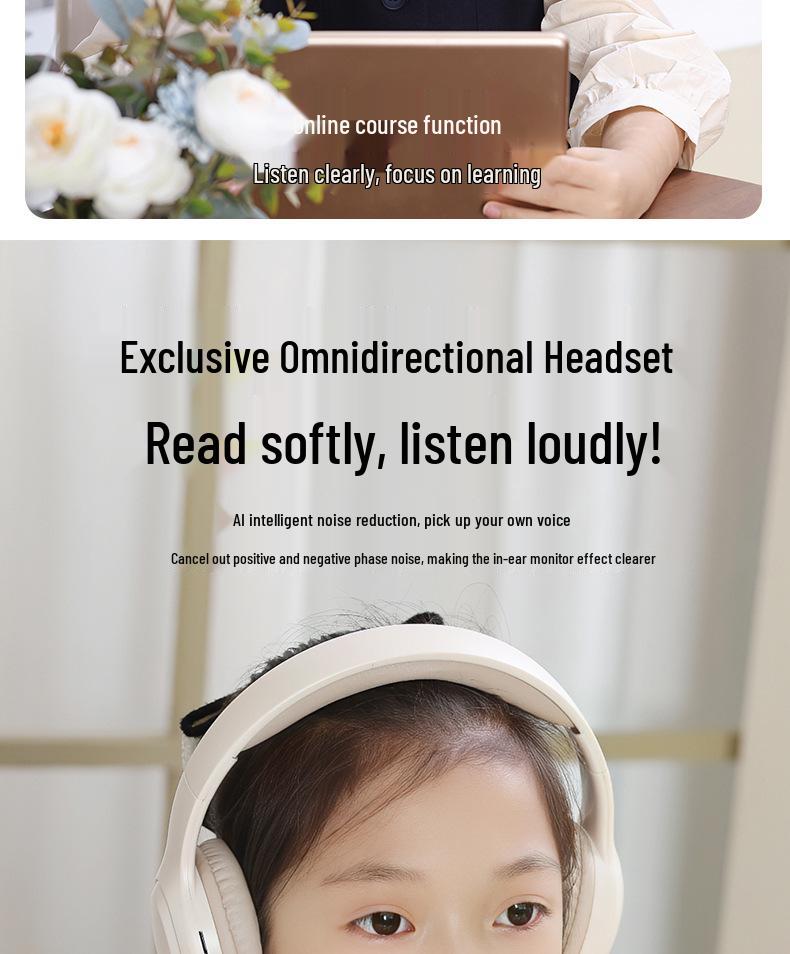 Kids Wireless Over-Ear Bluetooth Headphones with Learning Monitor and Long Battery Life