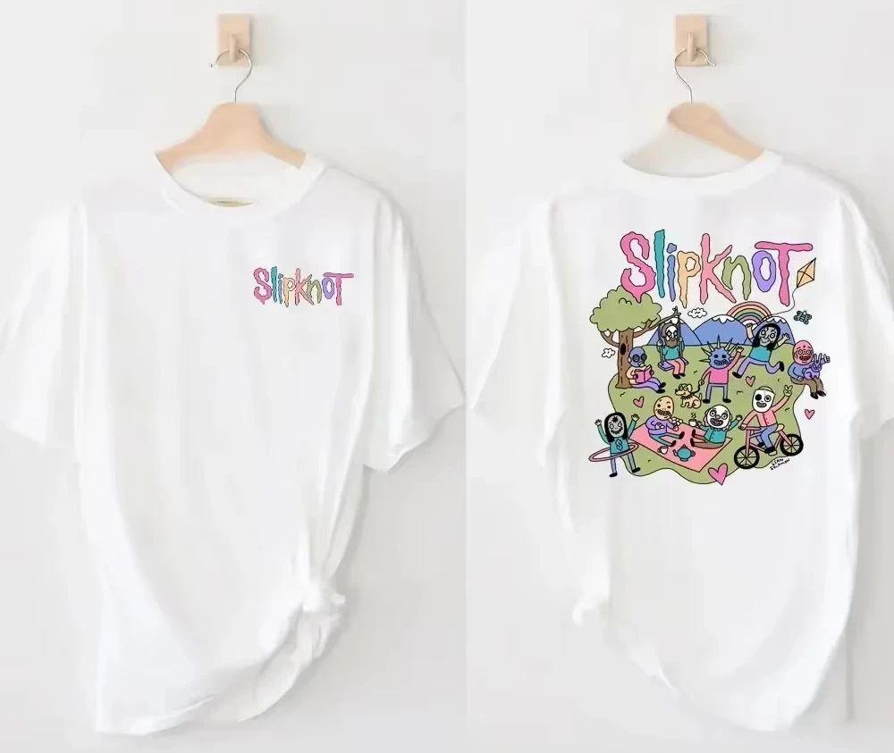 Mulheres Hip Hop Estético Gráfico Tshirts Y2k 2025 Vintage Slipknots Preparar Para Hell Tour Preto Tshirt Heavy Metal Rock Band