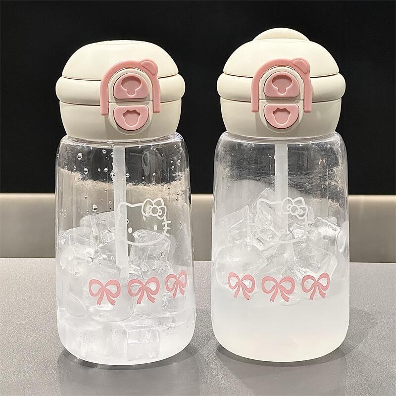 500ml Hello Kitty Brčko Kelímek Roztomilý Přenosný Plastový Kelímek Jednoduchý Studentský Dvojitý Kelímek na Pití Sportovní Nepropustný Kelímek na Vodu Dárek pro Dívky