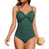 CHARMLEAKS Damen-Badeanzüge, sexy, V-Ausschnitt, Monokini, gerüscht, Push-Up-Badeanzüge