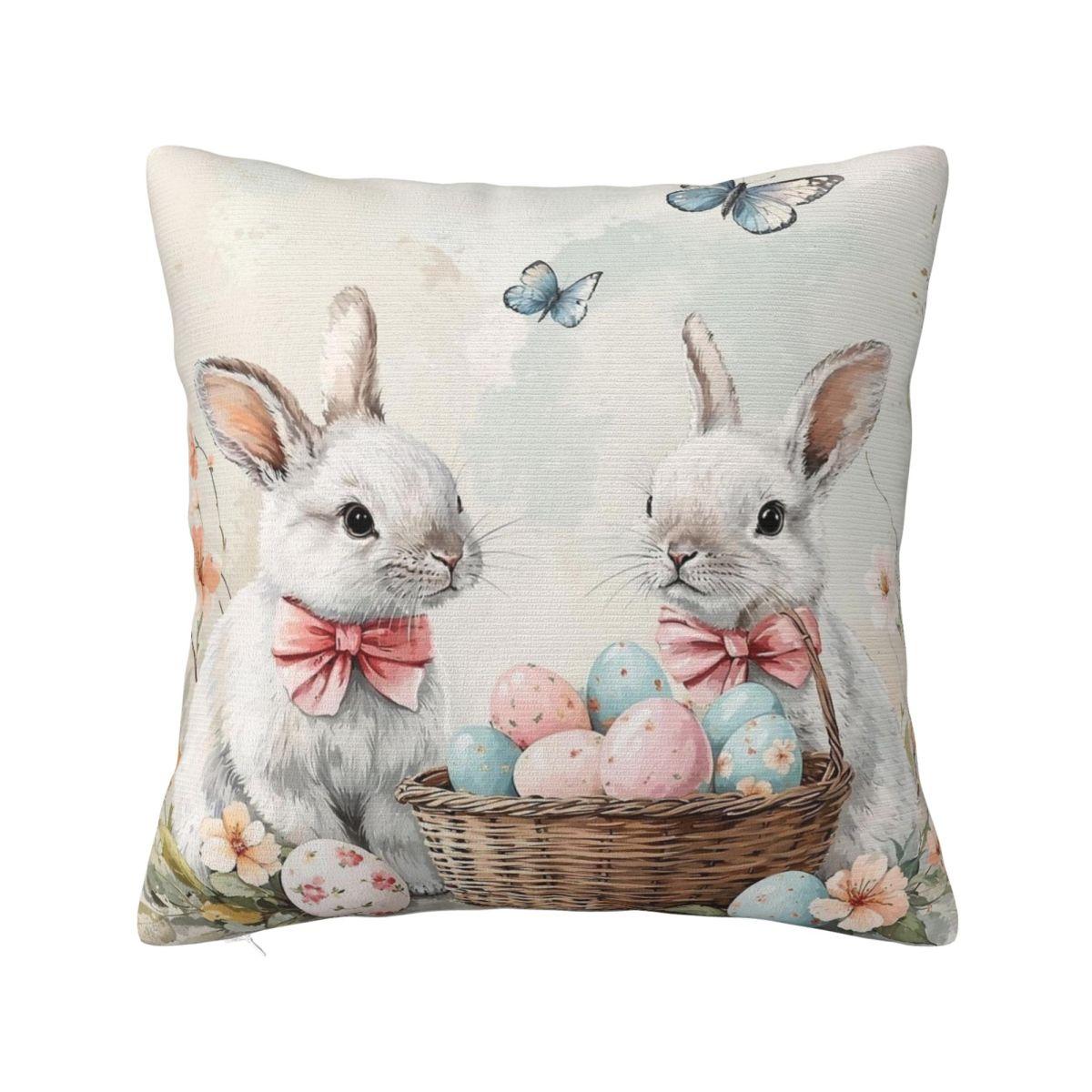 

Easter Day Playful Bunnies And Colorful Eggs Pillow Cover Pillow Case For Sofa Home Decoration Cushion Cover Square Pillowcases 12x12Inch
