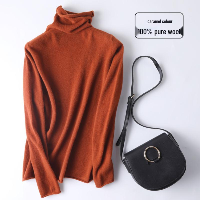 100% Pure Wool Slim Fit High Neck Sweater for Women - Autumn/Winter Fashionable Base Layer