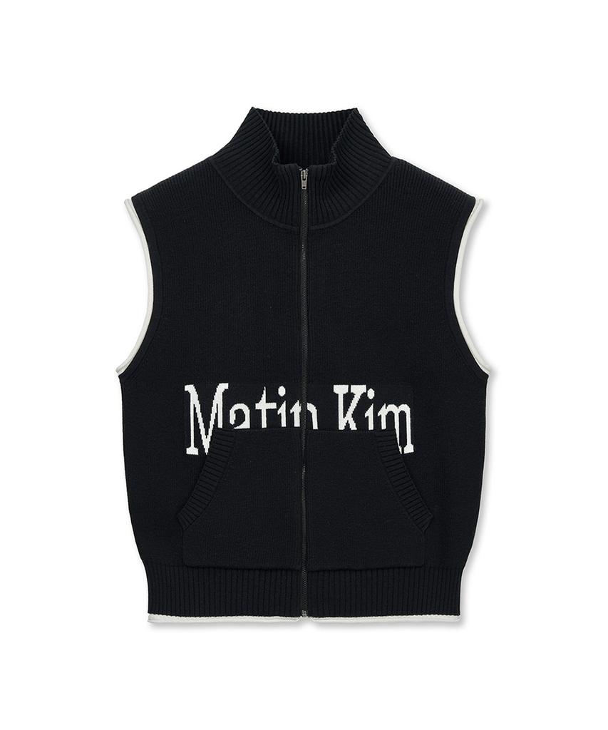 Mattengkim Matin Spell Point Knit Zip Up Vest In Black
