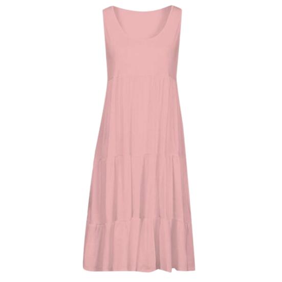 Beach Summer Loose Pleated Sundress Women Solid Color Sleeveless Midi Dress