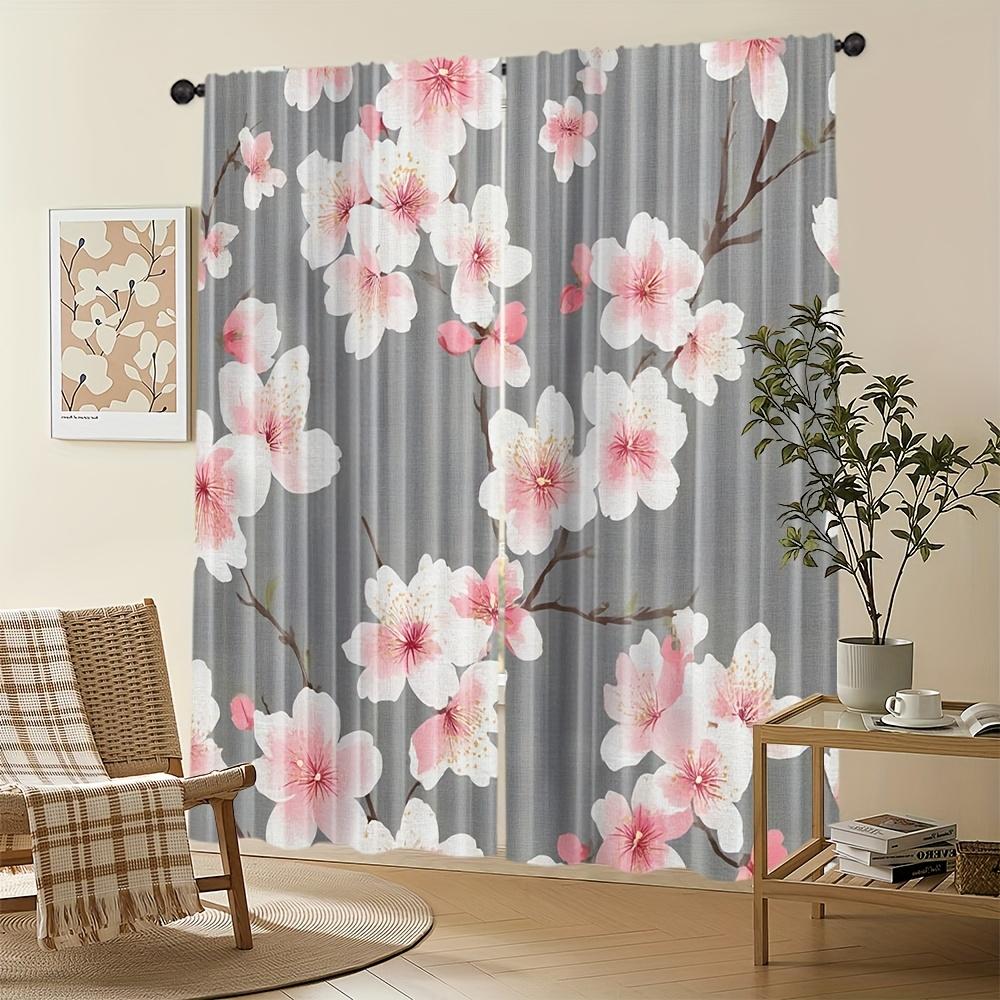 Piece Cherry Blossom Pattern Curtains Polyester Fabric Suitable Bedroom Living Room Decoration Curtain Made Of Washable Area Ready