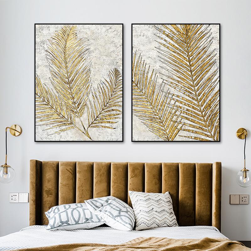 Nordic Abstract Leaf Canvas Painting Gold Posters and Prints Wall Art Pictures for Living Room Home Decor Cuadros