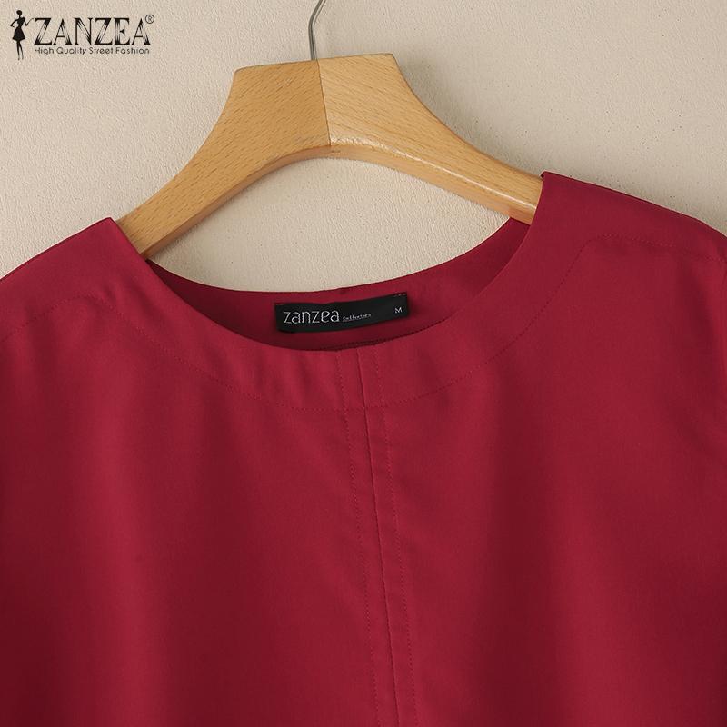ZANZEA Women Casual Round Neck Solid Color 3/4 Sleeve Blouse