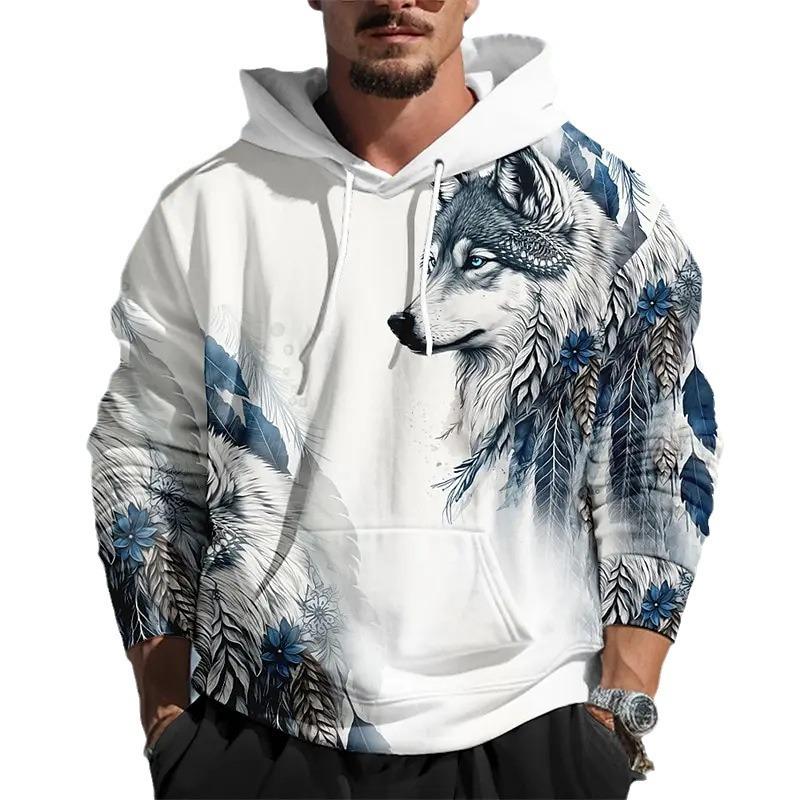 2024 New Men's Hoodie Factory Direct Sales Heat Transfer Printing Animal Print Loose Hooded Hoodie Men's Hoodie