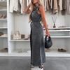 Women Denim Shirt Dress Summer Sleeveless Button Down Maxi Dress with Belt Lapel V Neck Long Jean Dress with Pockets