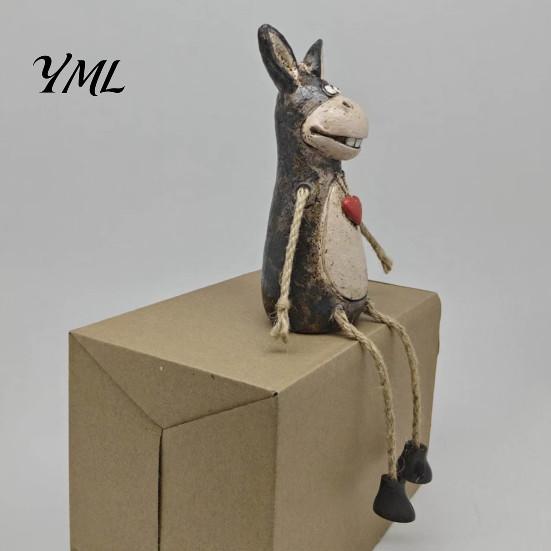 Unique Office Desk Accessories Rustic Donkey Shelf Sitter Figurine, Hanging Leg Farm Animal Statue, Artistic Home Accents Whimsical Country