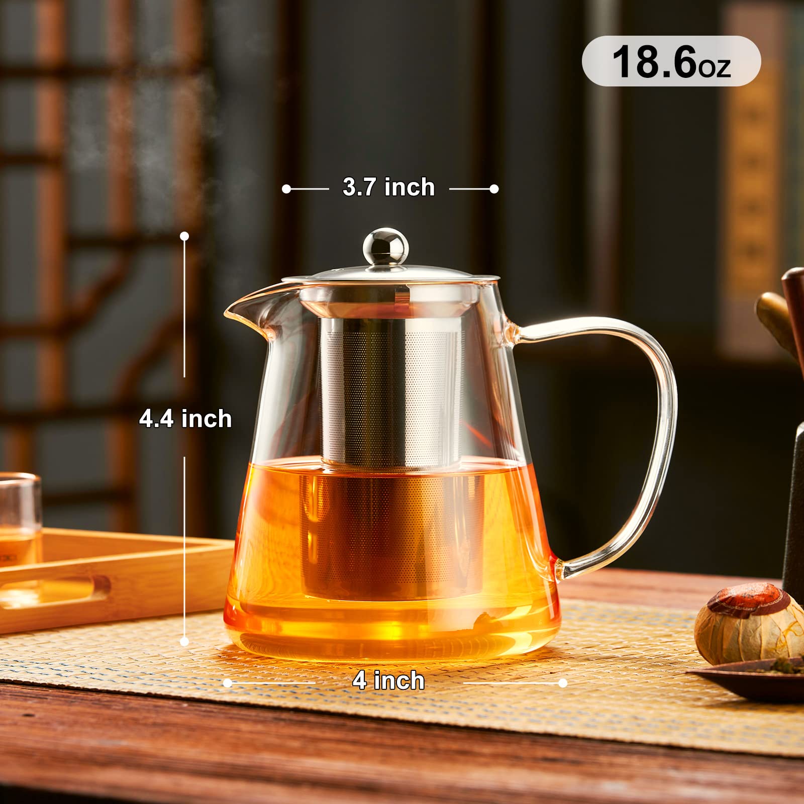 Glass Teapot Stovetop with Removable 18/8 Stainless Steel Infuser, suitable for camping United States прозрачный розовый