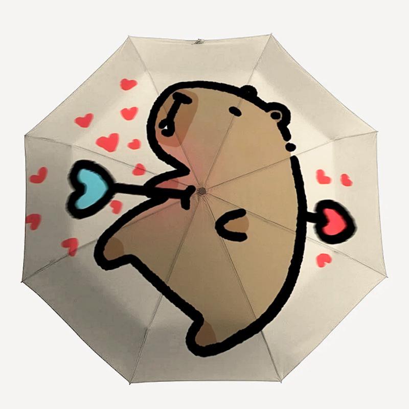 1PC Capybara Heart Folding Umbrella with 8 Frames, Automatic Open, Durable Frame, Quality Craftsmanship yy250912064