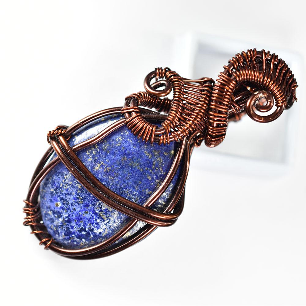 Natural Lapis Lazuli 65 Ct Certified Handmade Copper Wire Wrapped Oval Pendant