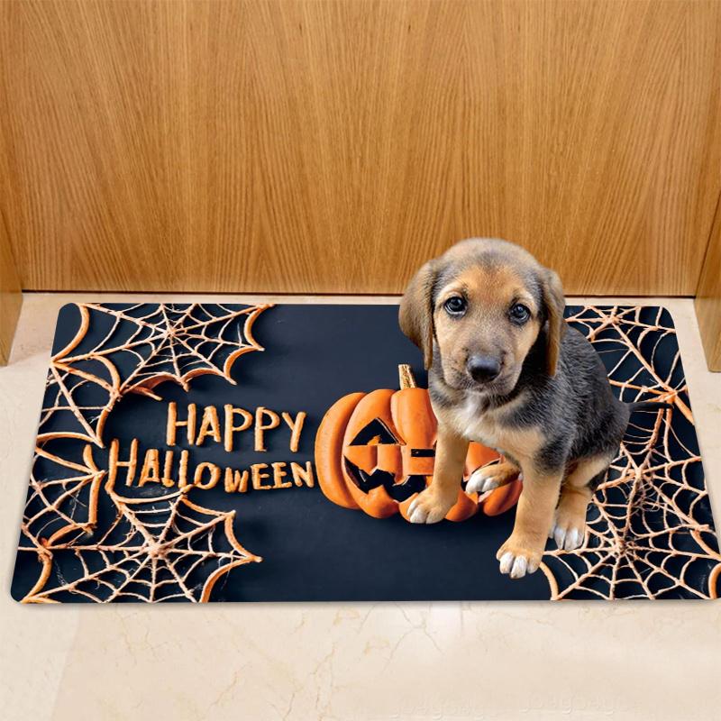 Halloween Theme Carpet Pumpkin Spider Web Floor Mat Kitchen Carpet Door Mat Washable Dirt-Resistant Carpet Outdoor Carpet