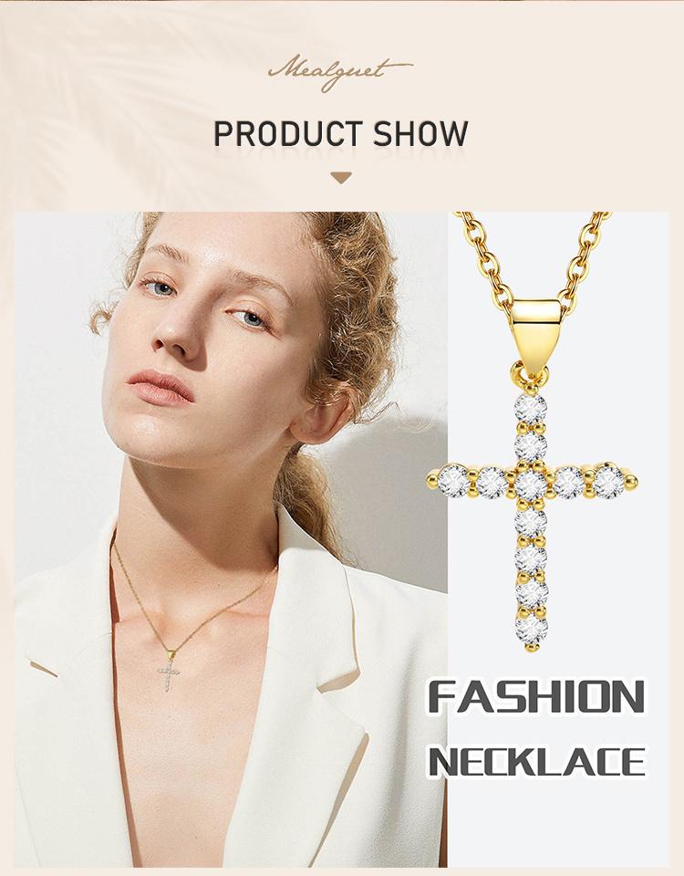 Cubic Zirconia Crucifix Cross Neckalce Pendant for Women Simple Layered Jewelry